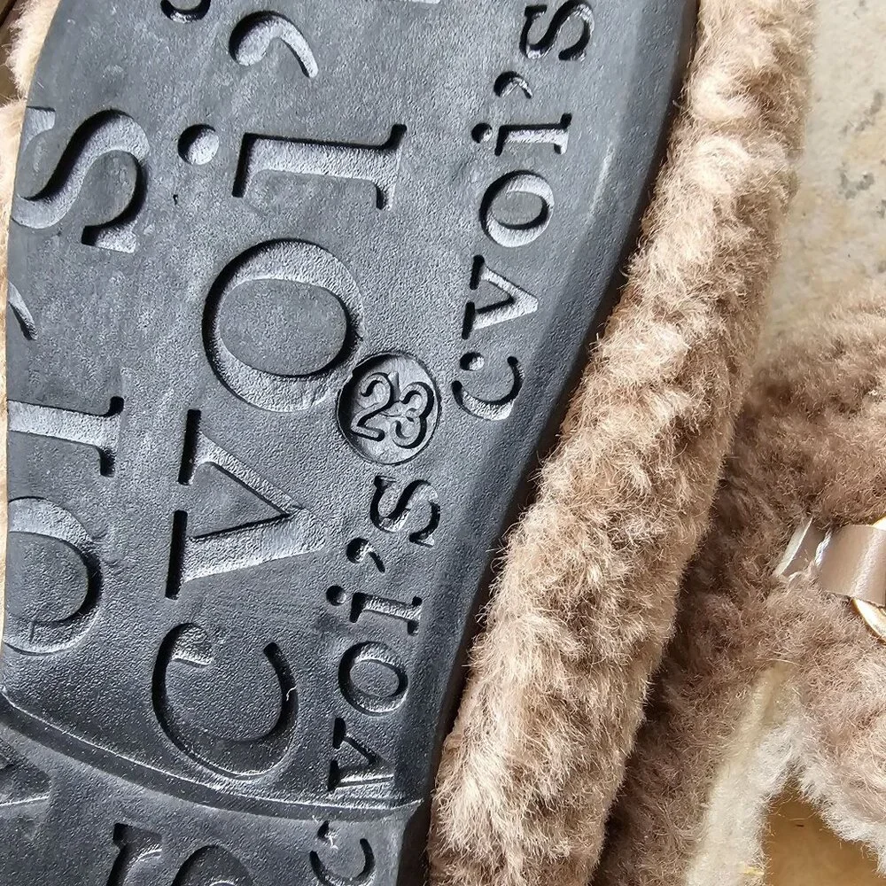 CVOI'S Kids Girls Khaki Warm Faux Shearling Loafers Winter Flat‎ Shoes Size 23